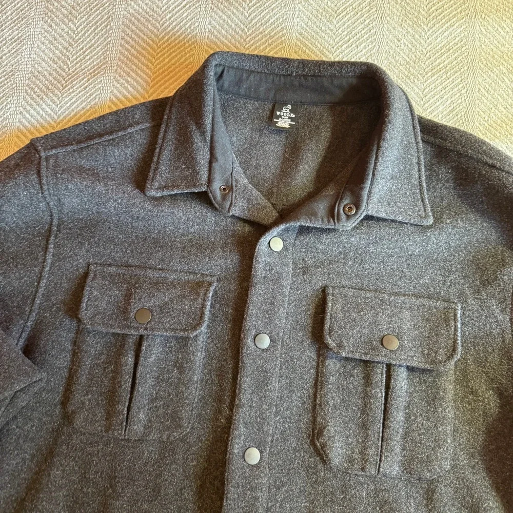 Woolx Wilder Shirt Jac Mens XL‎ Charcoal Grey Merino Wool Blend Overshirt Jacket